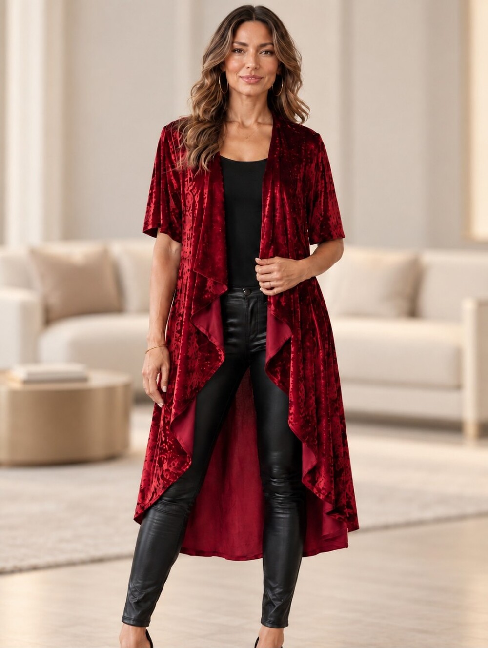 NWOT LuLaRoe Elegant Gold Label Shirley Cranberry Red Velvet Kimono / Duster